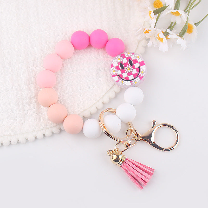 Wholesale 3pcs Cute smiley face silicone bead keychain pendant